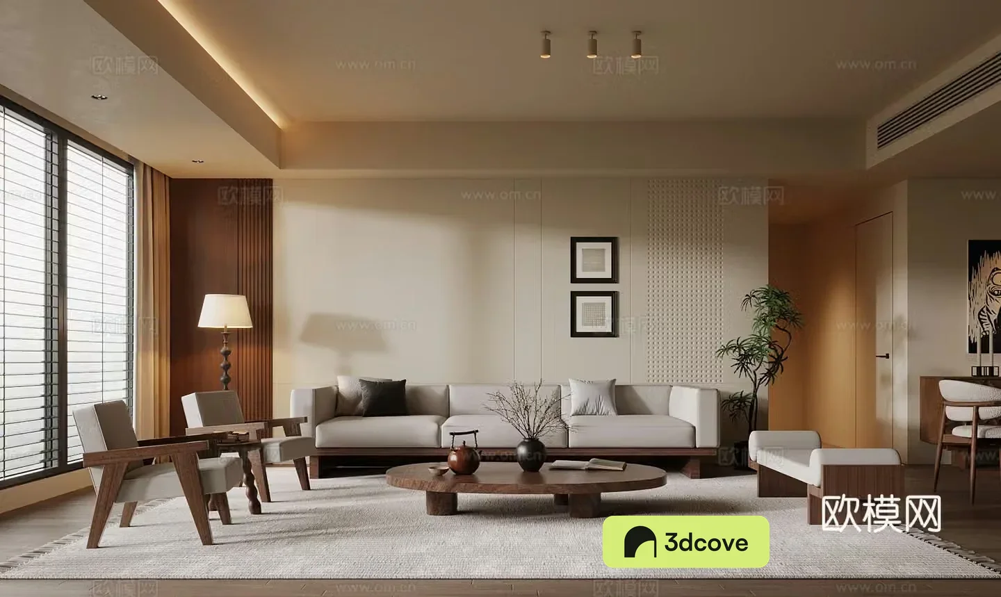 Middle-aged living room sofa coffee table combination 3D model