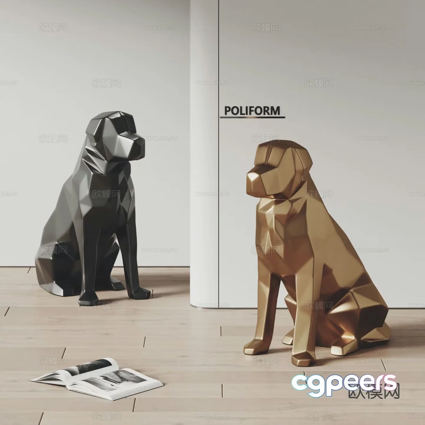 Modern Metal Dogs 3D Model – 10766 – VRAY Render