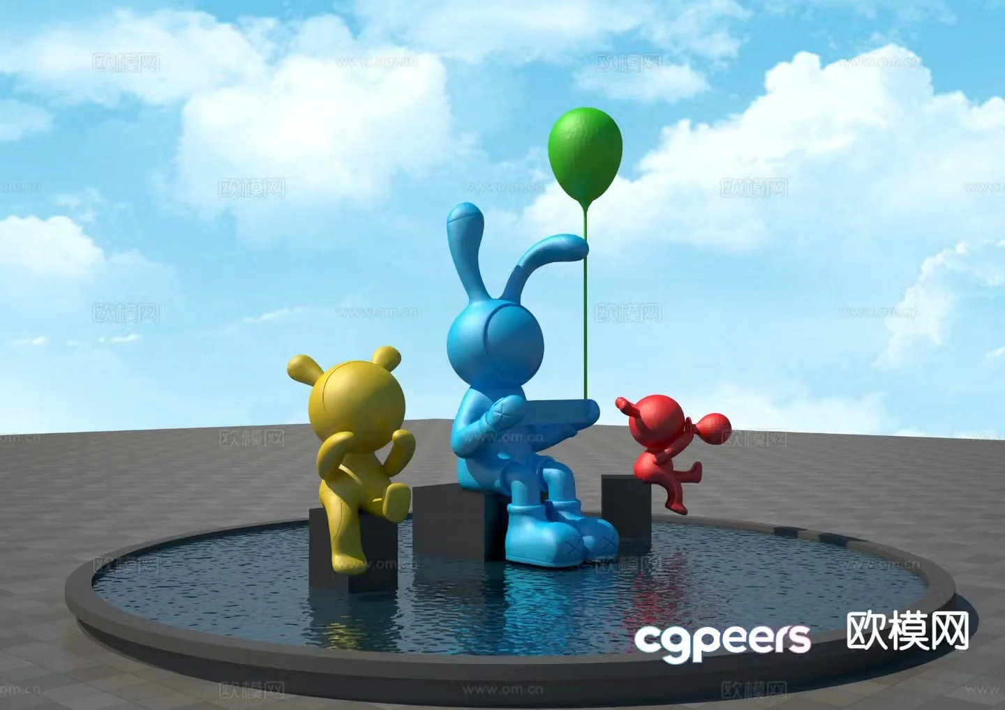 Rabbit sculpture cartoon sculpture square sculpture 3d model