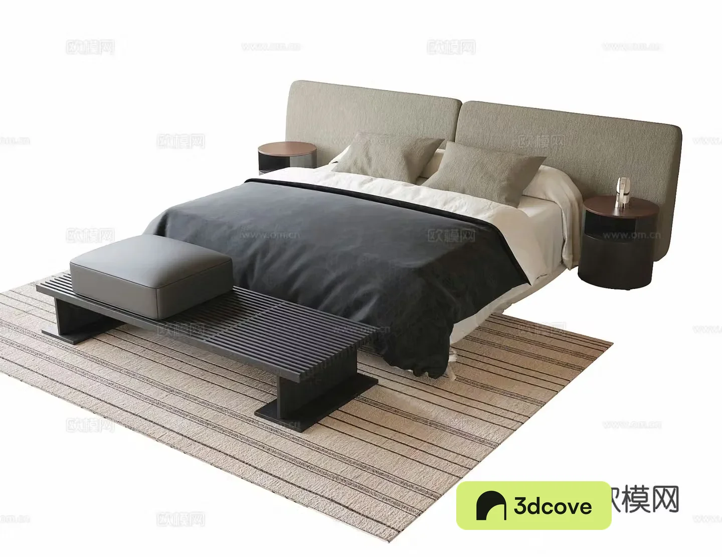 Modern double bed fabric bed