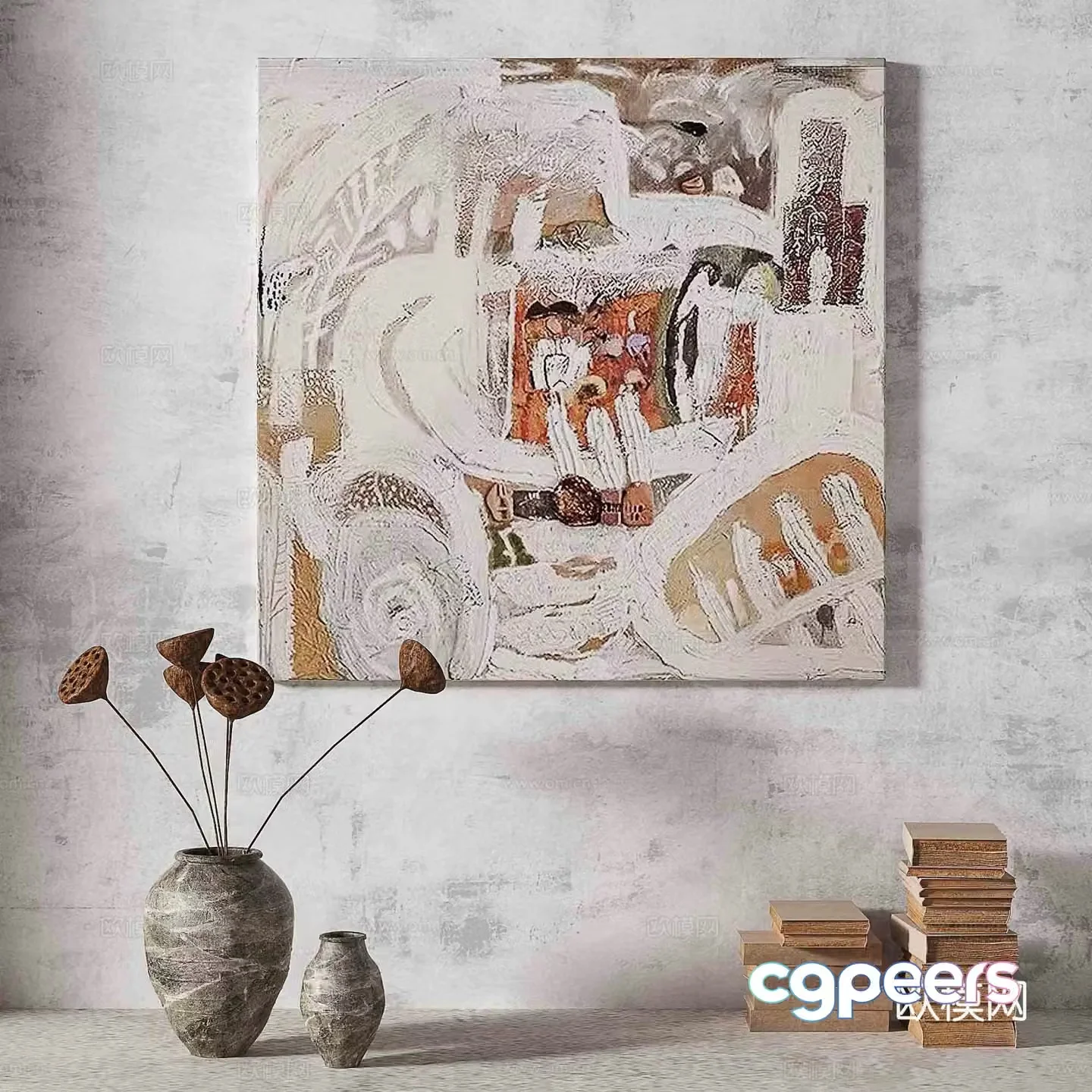 Wabisa retro texture abstract decorative painting 3d model