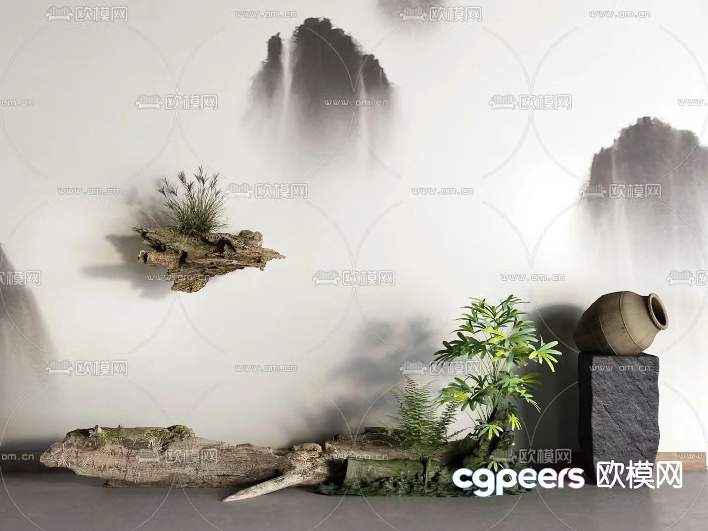 Chinese style interior landscape 3d model