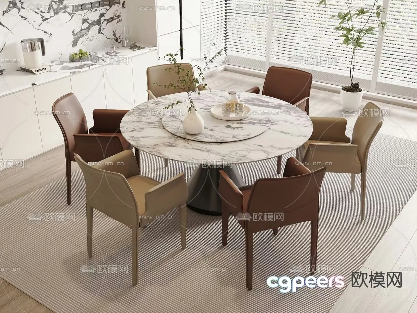 Round dining table and chairs slate dining table 3d model