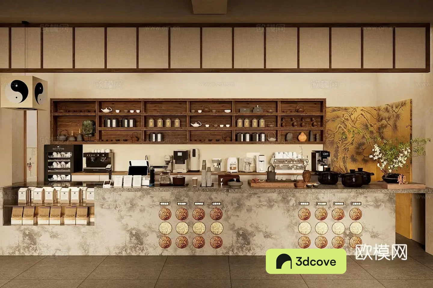 New Chinese style teahouse New Chinese style medieval teahouse Tea room workbench operation table Coffee milk tea shop water bar