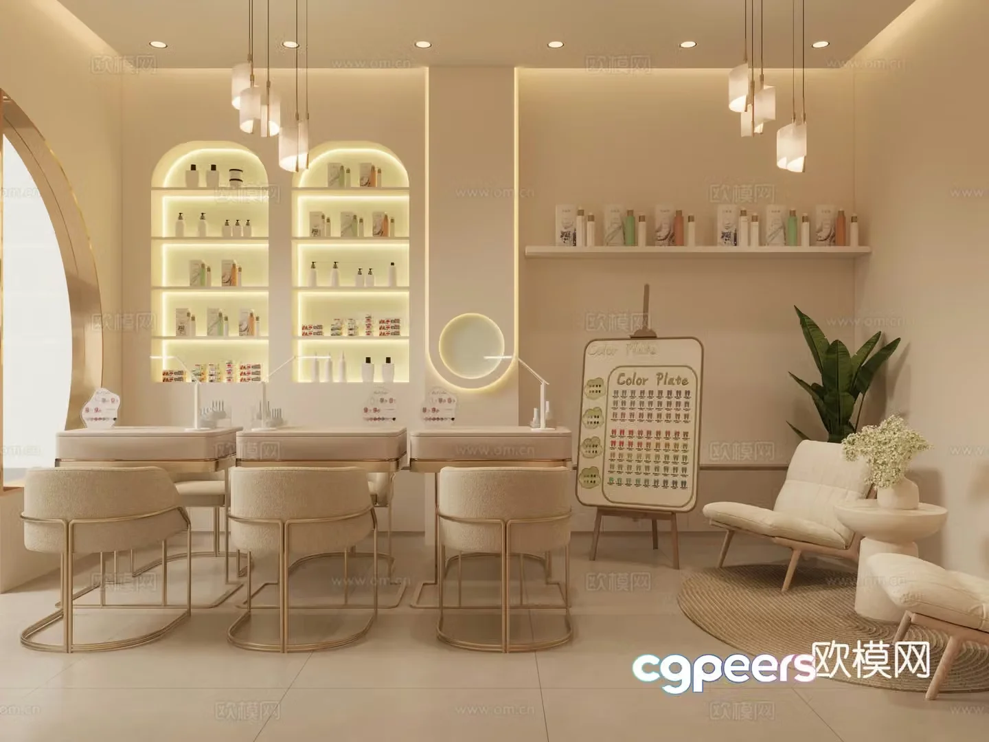 Modern nail art shop_Modern nail art shop_Nail table and chair combination_Nail polish_Collection table and chair combination 3D model