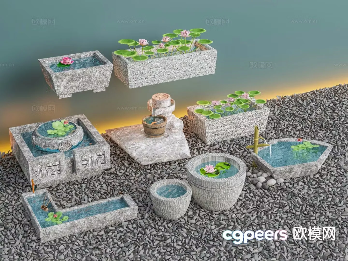 New Chinese style courtyard water feature lotus pond manger 3D model