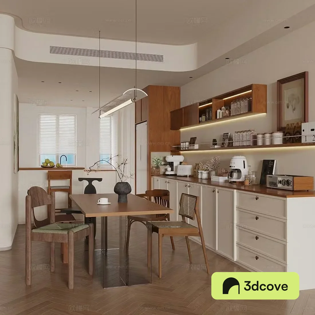 Modern home restaurant Sideboard Dining table and chair combination Chandelier