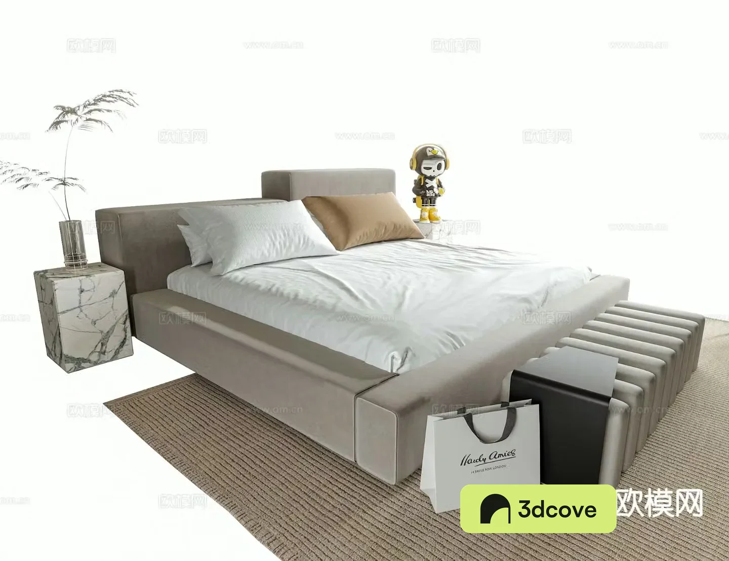 Modern double bed bedside stool bedding