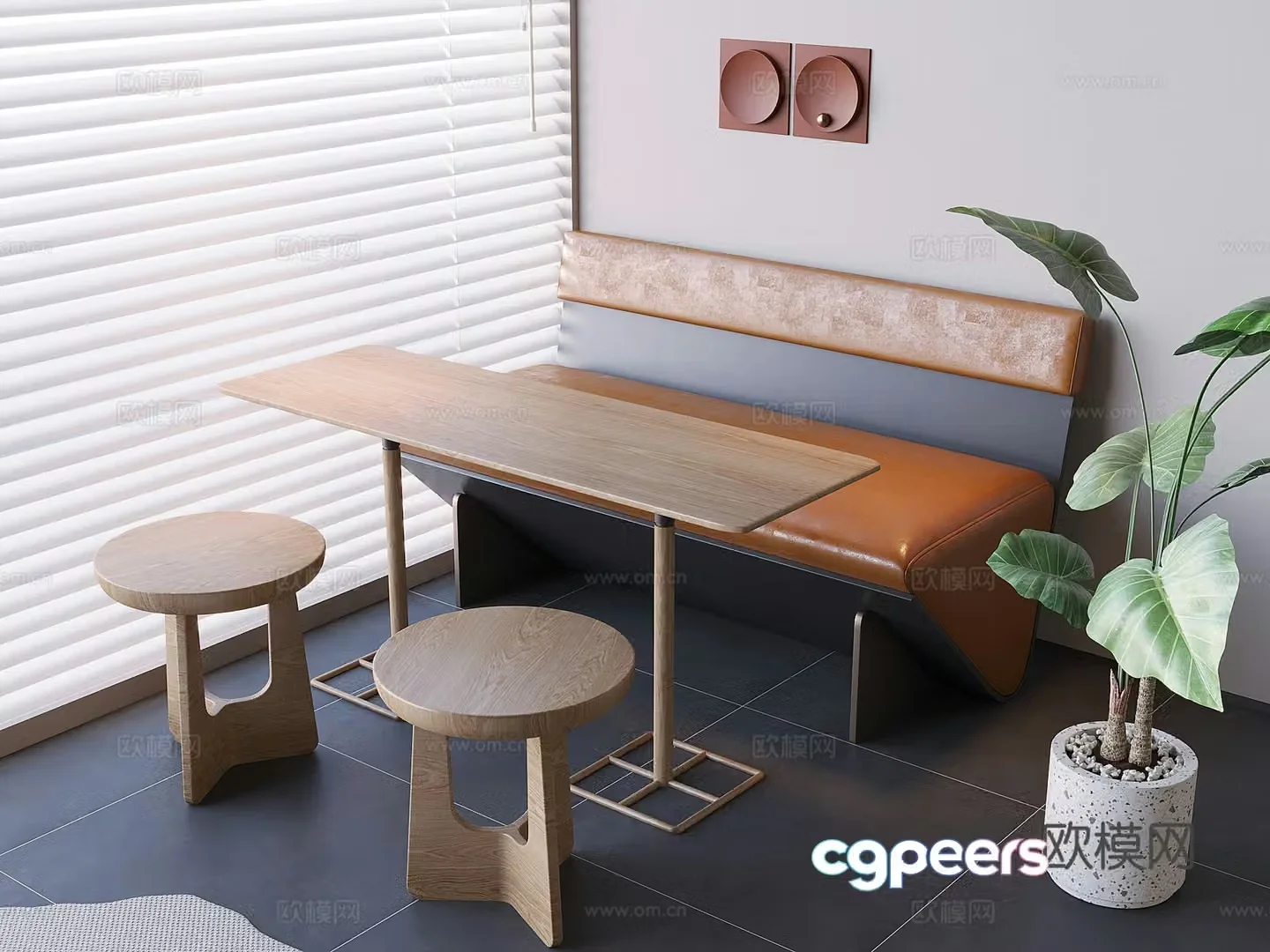 Soft bag sofa solid wood dining table chair round stool 3D model