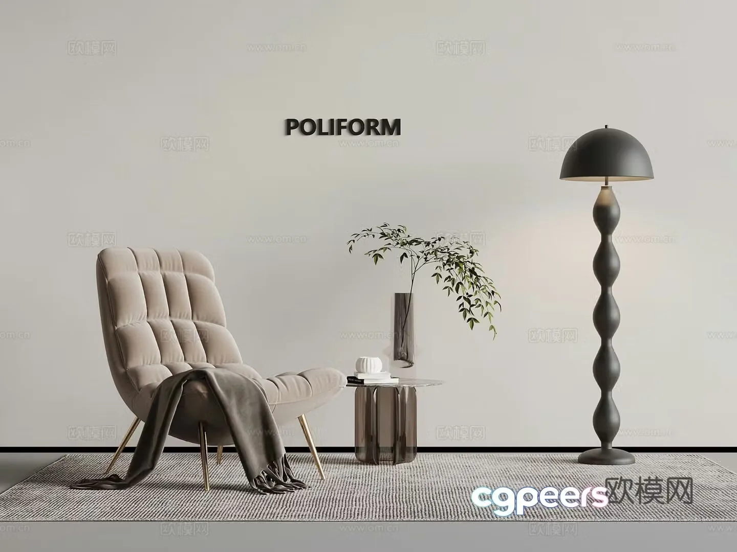 Modern simple leisure chair floor lamp side 3D model