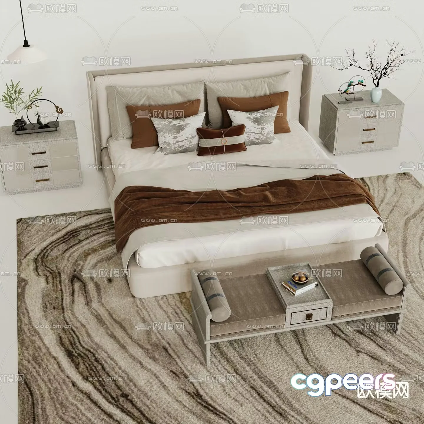 New Chinese style double bed 3d model