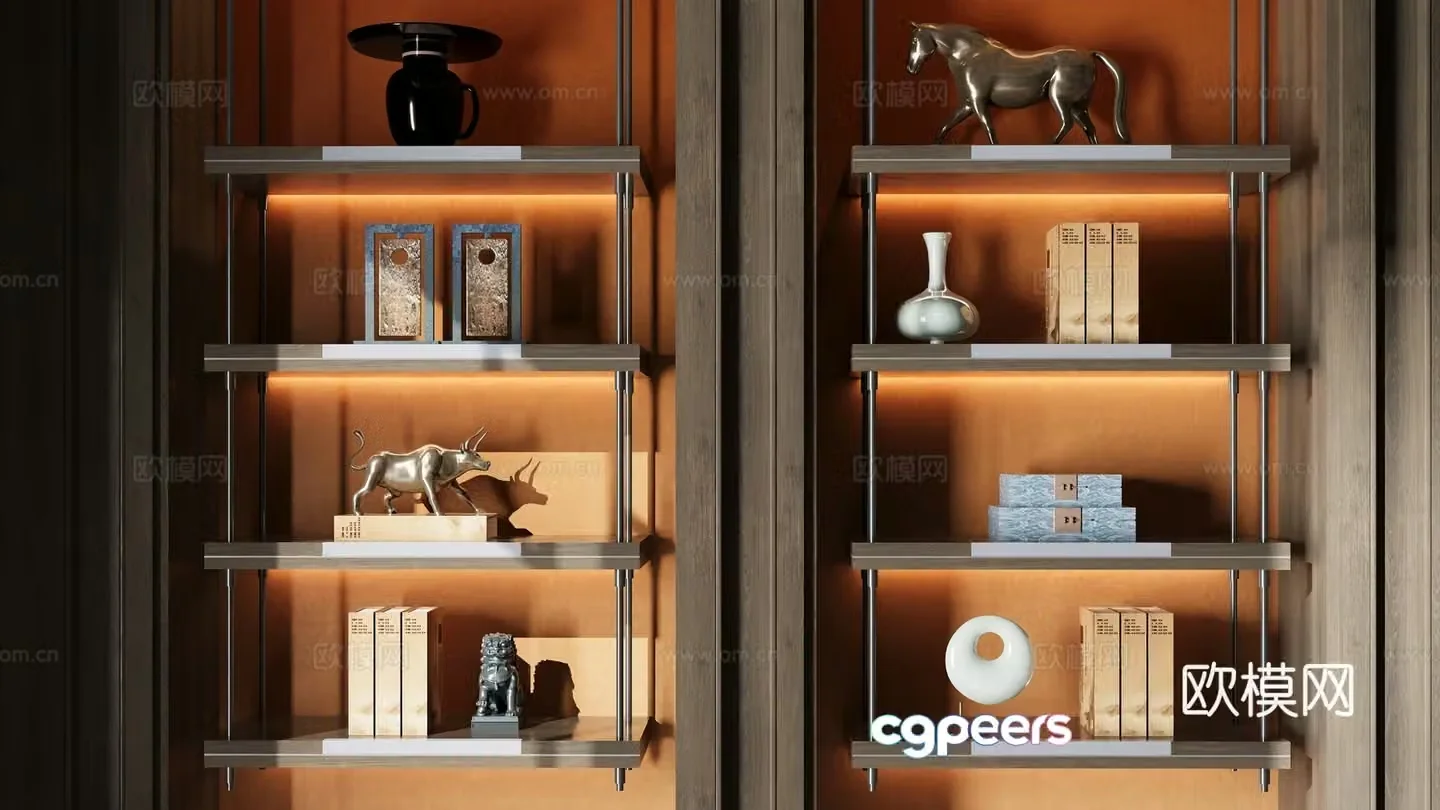 New Chinese style bookcase decoration cabinet 3D model