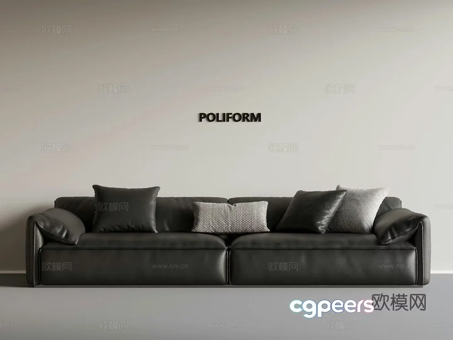 Modern minimalist sofa multi-person sofa straight-row sofa leather sofa 3D model