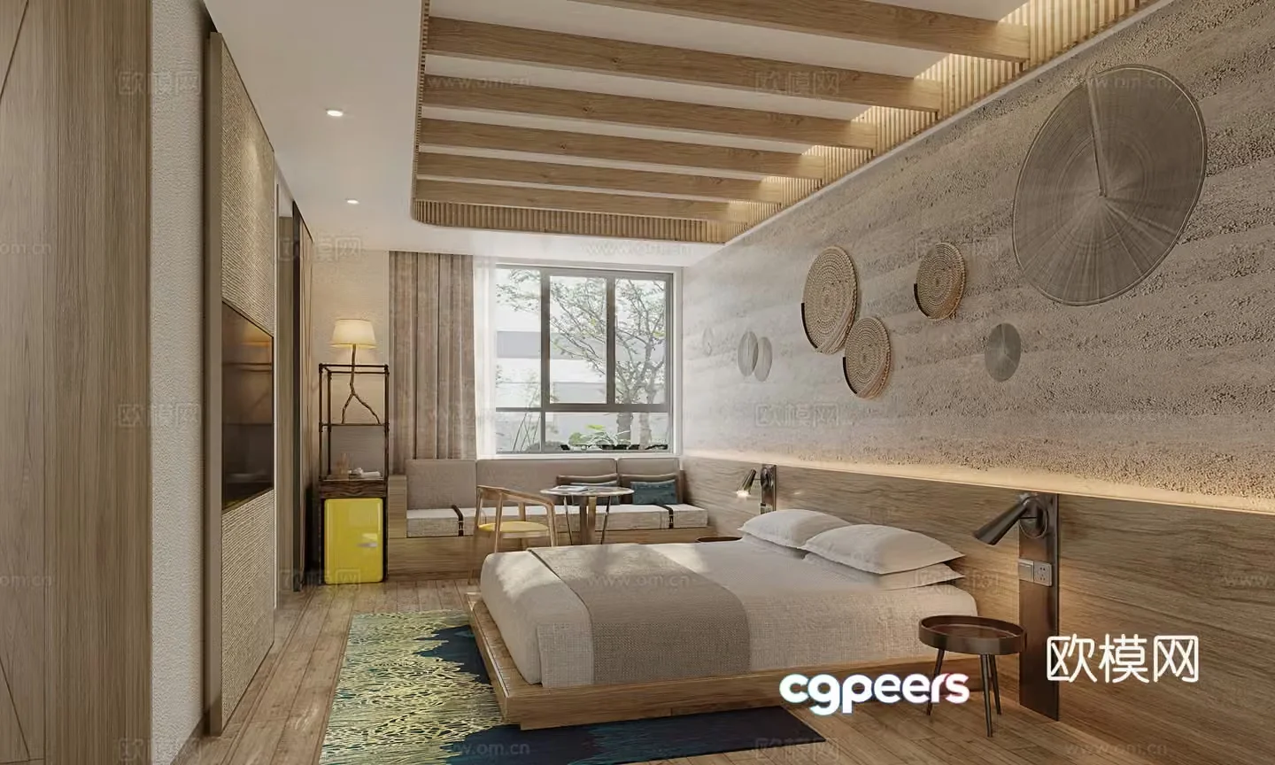 Japanese style B&B bedroom guest room 3d model