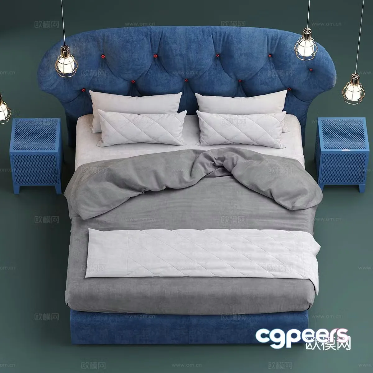 European double bed 3d model