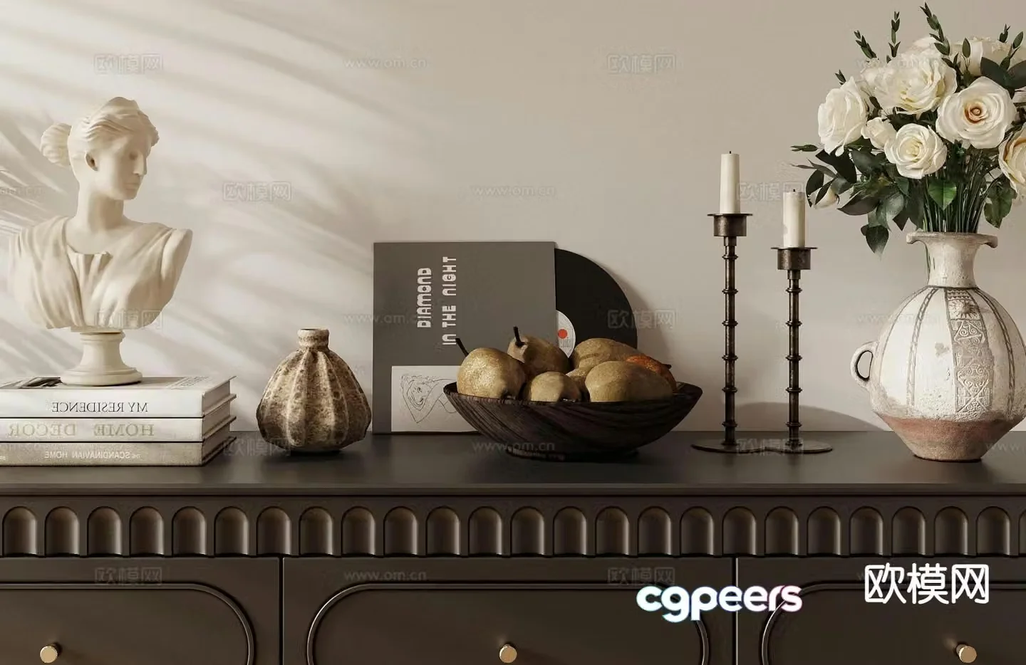 French tableware books vase 3d model