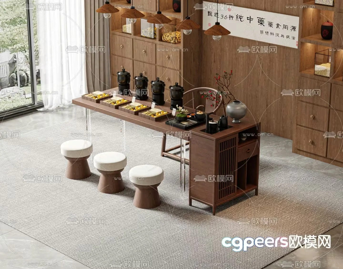 Chinese medicine shop tea table Chinese medicine cabinet tea table 3d model