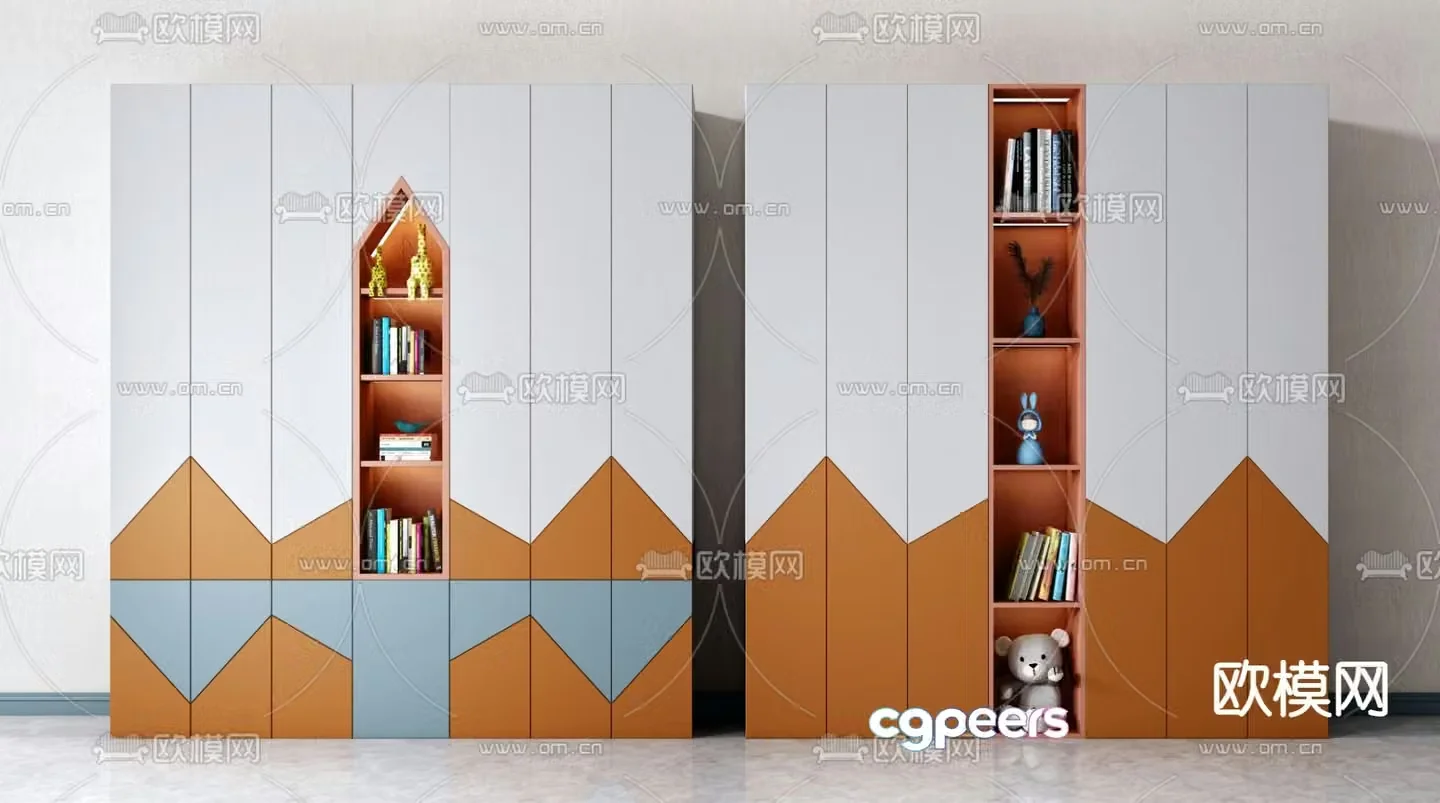 Nordic solid wood children’s room wardrobe 3d model