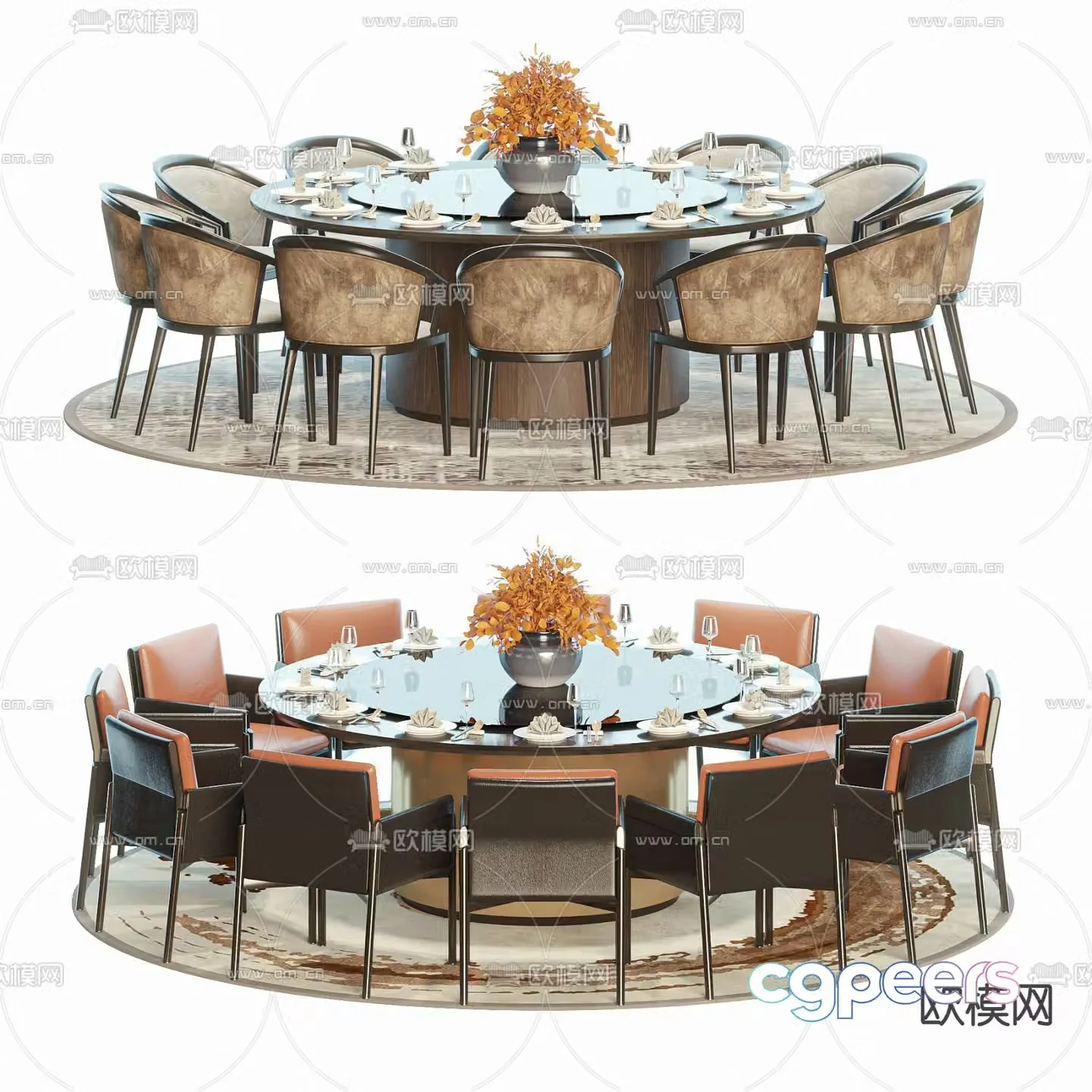 New Chinese style dining table and chairs round dining table 3d model