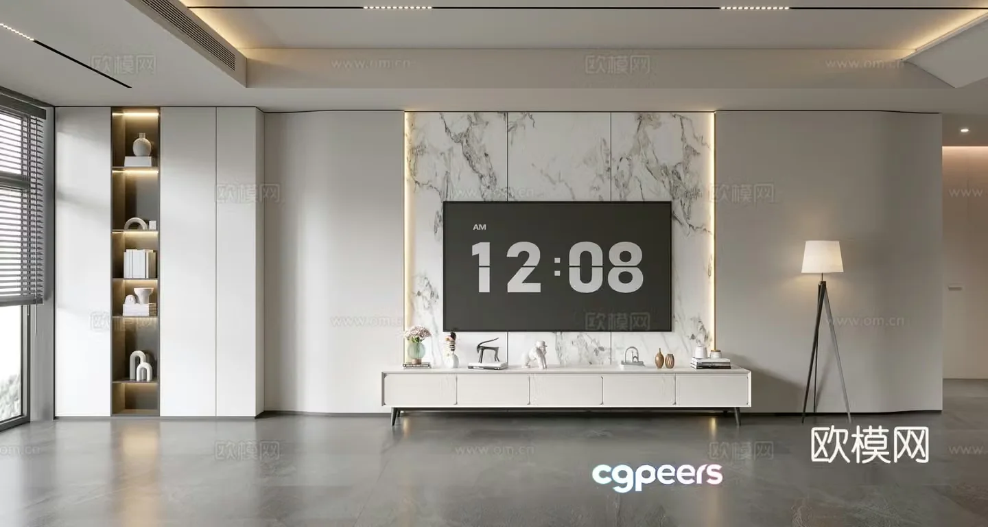Modern simple living room light luxury TV background wall TV set full wall TV cabinet TV cabinet combination 3D model
