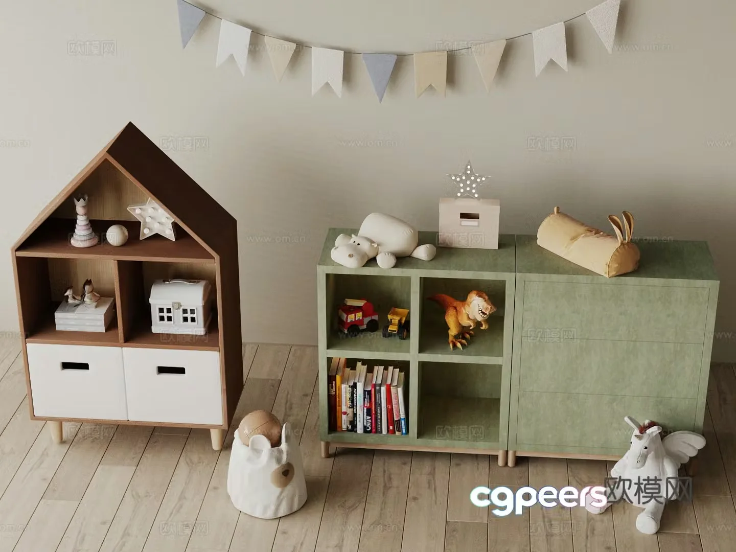 Nordic children’s bookcase short bookcase finished bookcase bookcase combination children’s room study 3D model