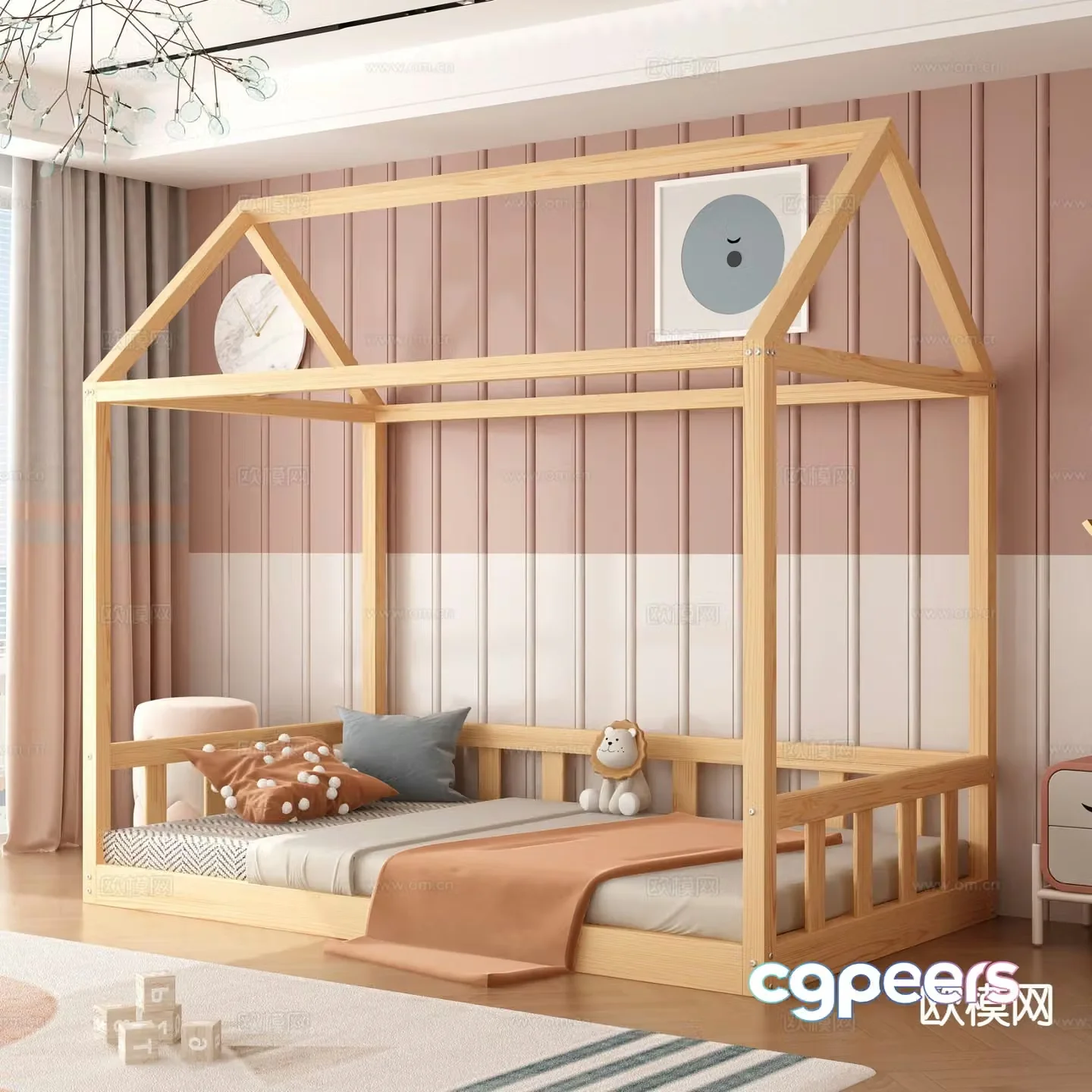 Modern solid wood bed children’s bed 3d model