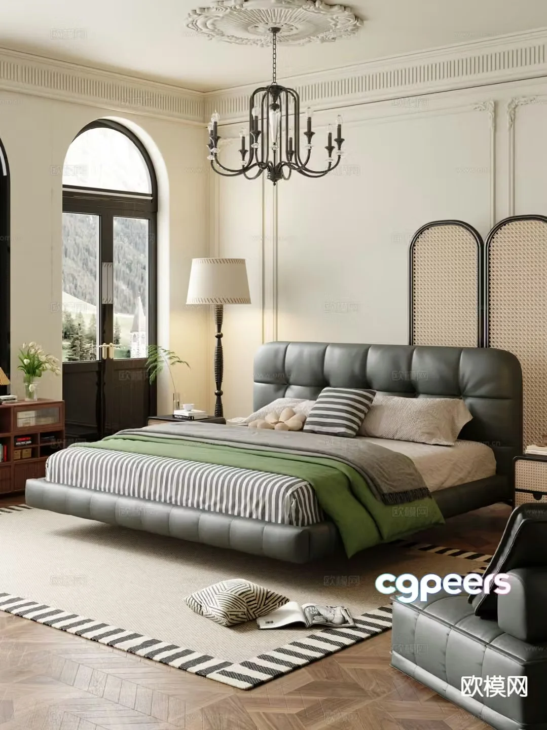 French double bed 3d model