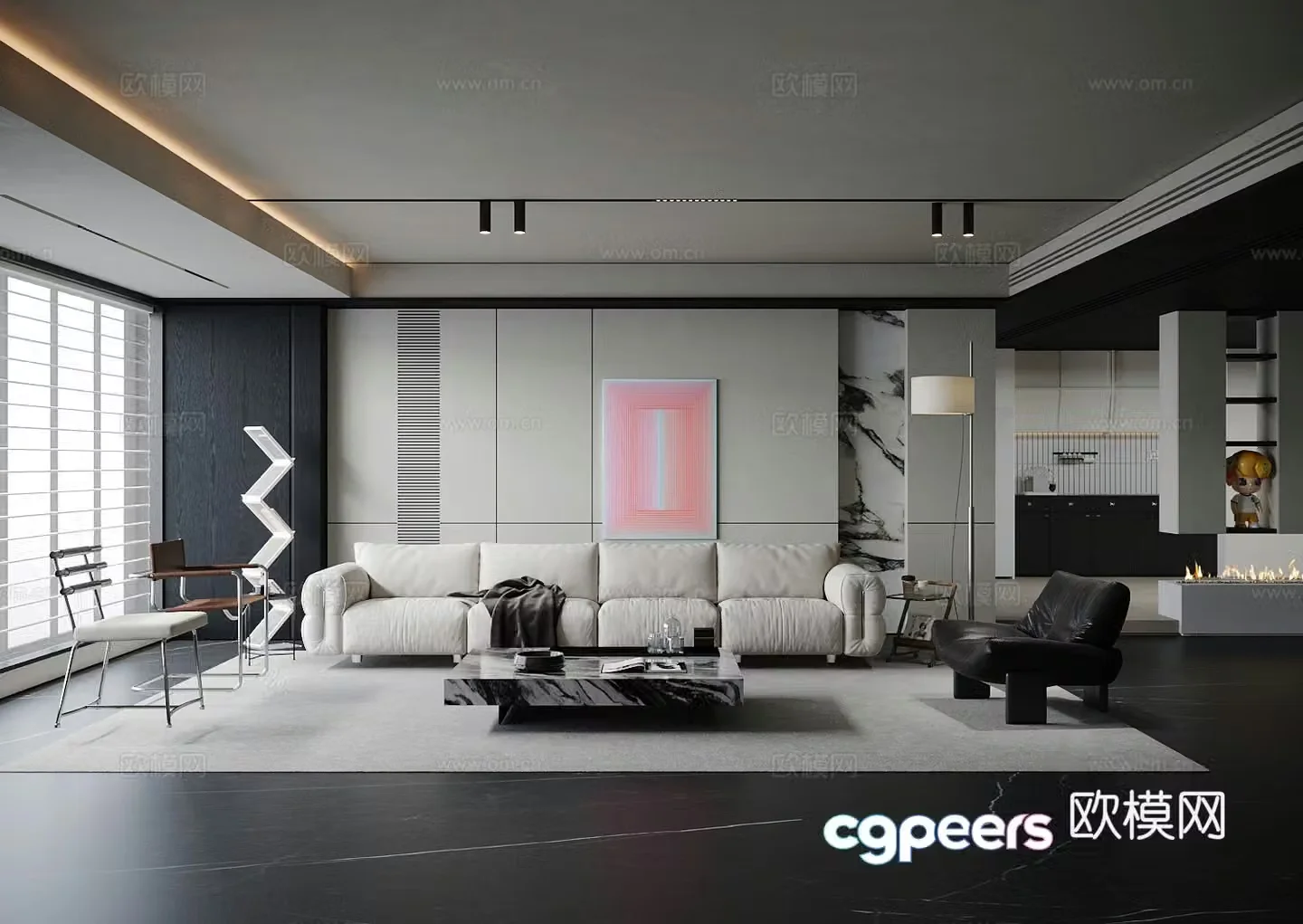 Modern minimalist home living room black and white living room living room without lights sofa and coffee table combination advanced gray 3D model