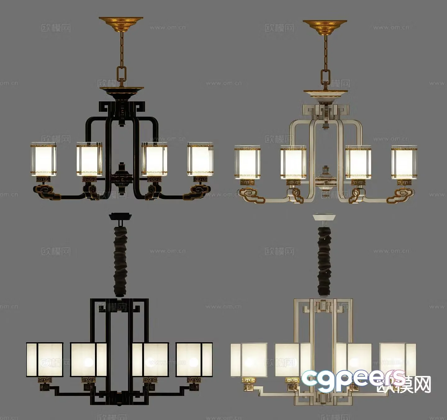 New Chinese style chandelier hall chandelier 3d model