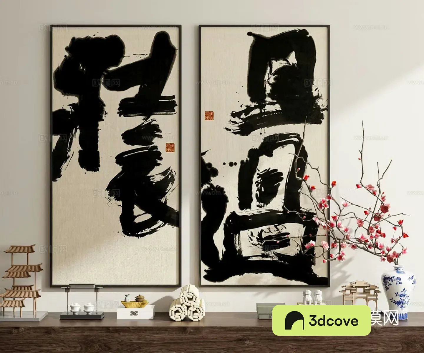 New Chinese-style artistic characters calligraphy and painting decorations 3D models