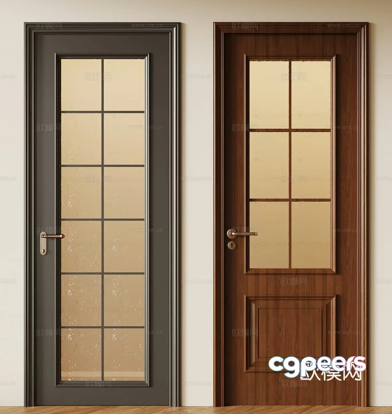 022 glass door French medieval single-open door glass door 3d model