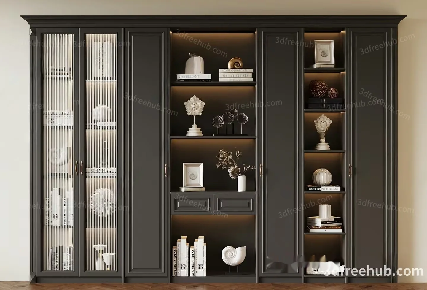 A Large Cabinet With Many Shelves 3D Model – 19862 – VRAY Render