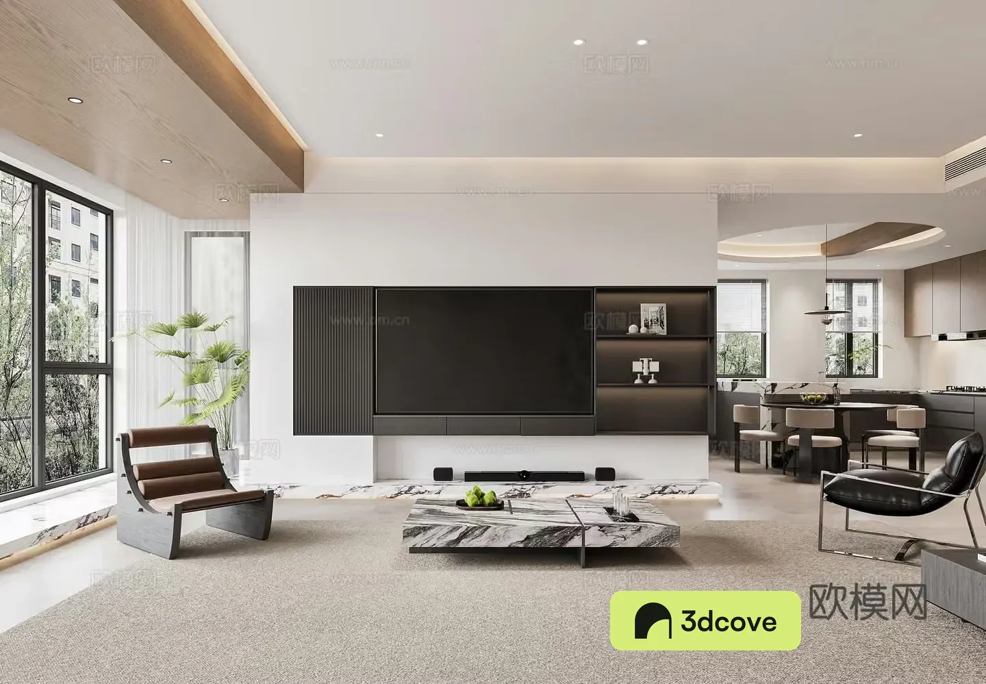 Modern living room TV background wall TV cabinet combination sofa leisure chair light luxury living and dining