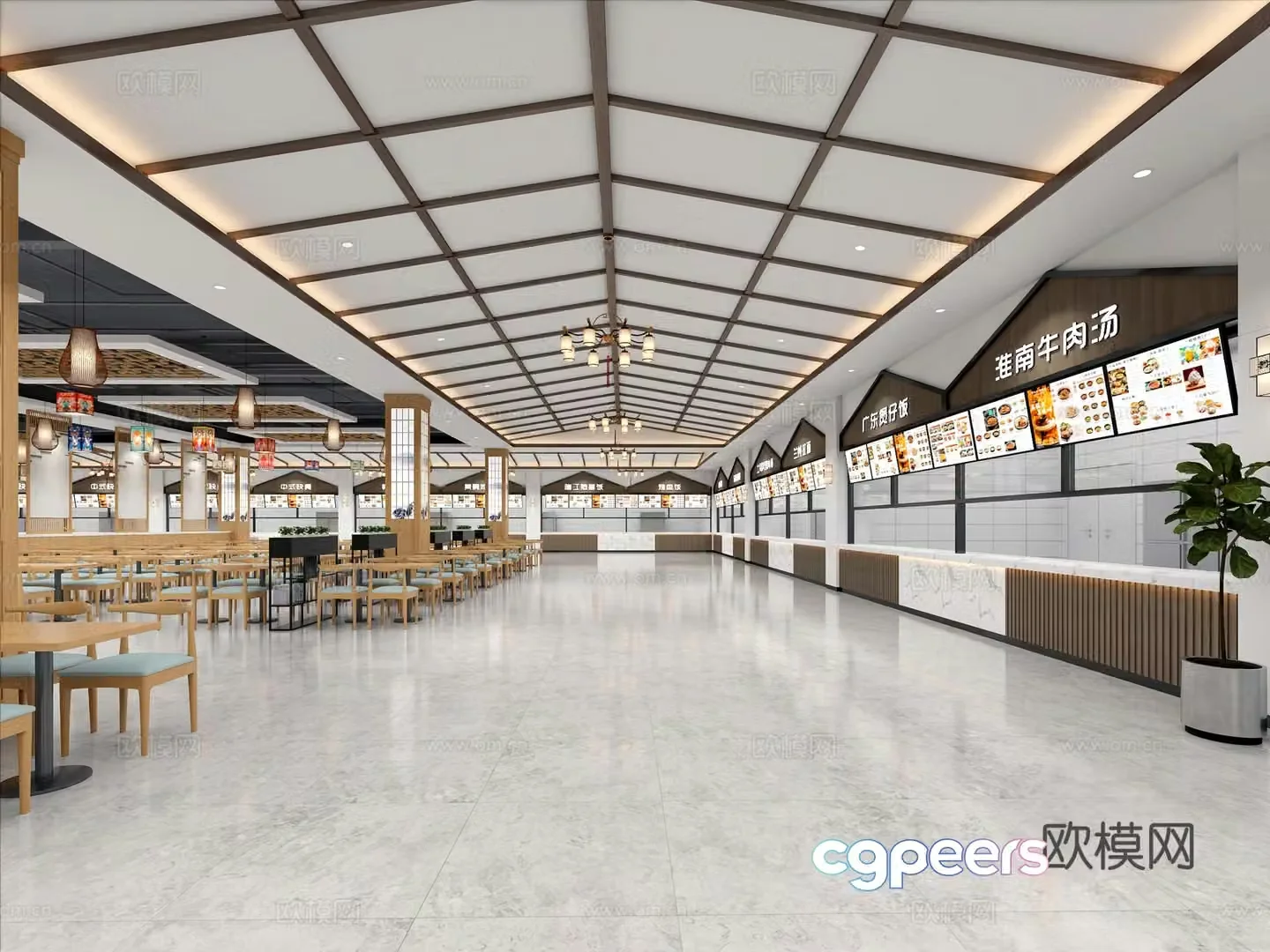 New Chinese style school cafeteria university cafeteria staff restaurant 3d model
