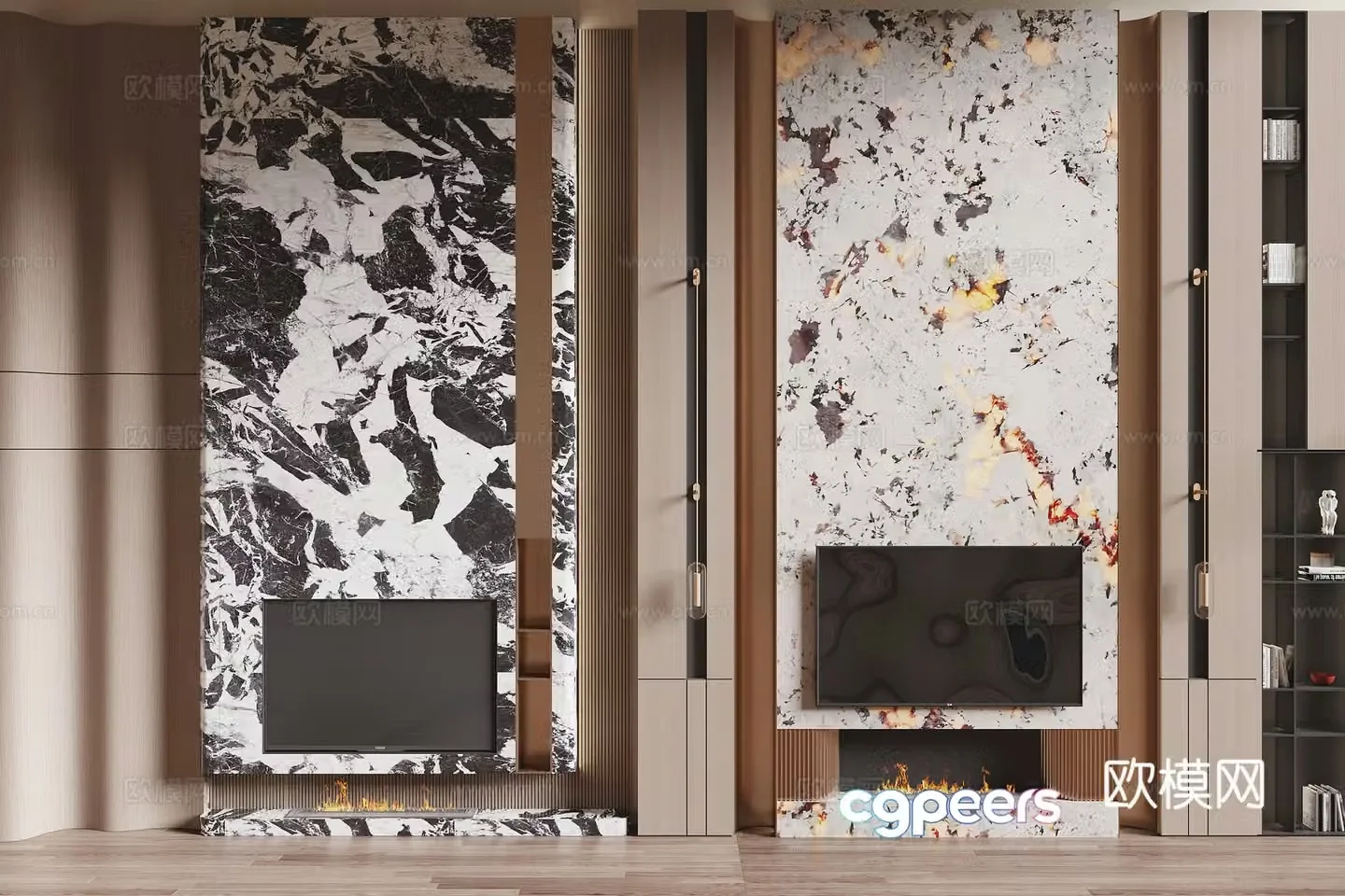 Modern villa TV background wall 3d model