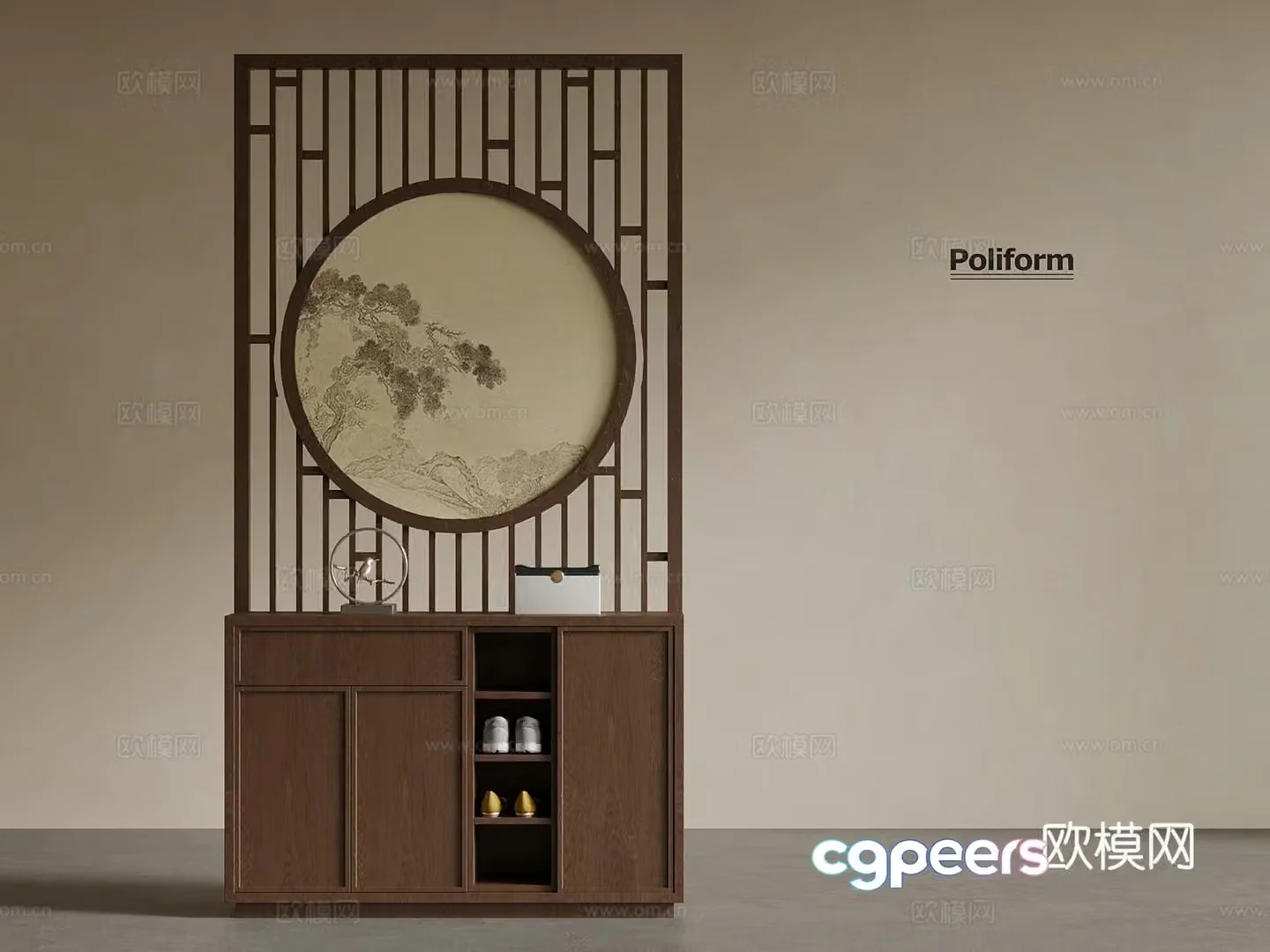 New Chinese style partition shoe cabinet 3D model