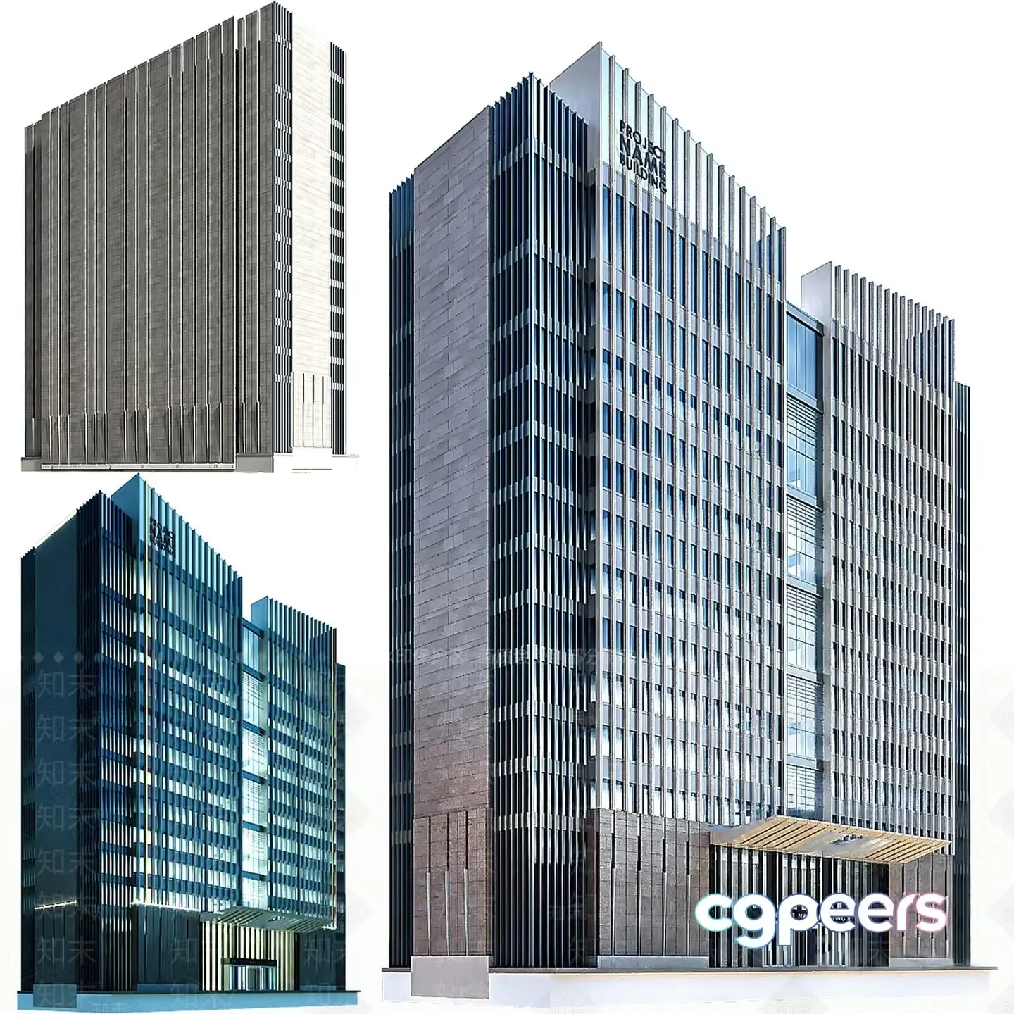 A Tall Building With A Modern Design 3D Model – 1042 – VRAY Render