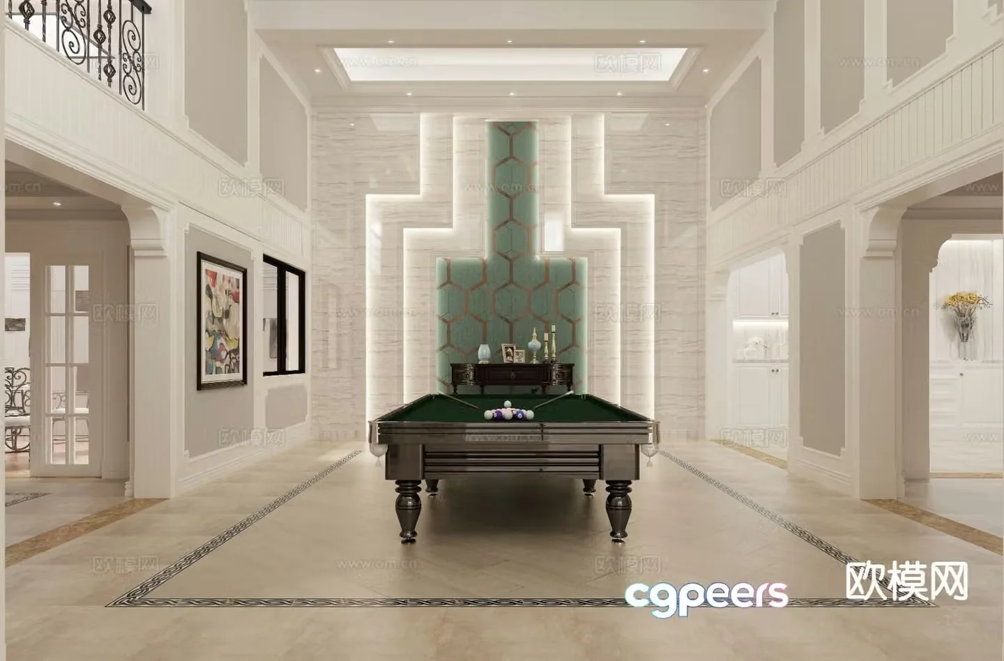 American villa basement billiard room 3D model