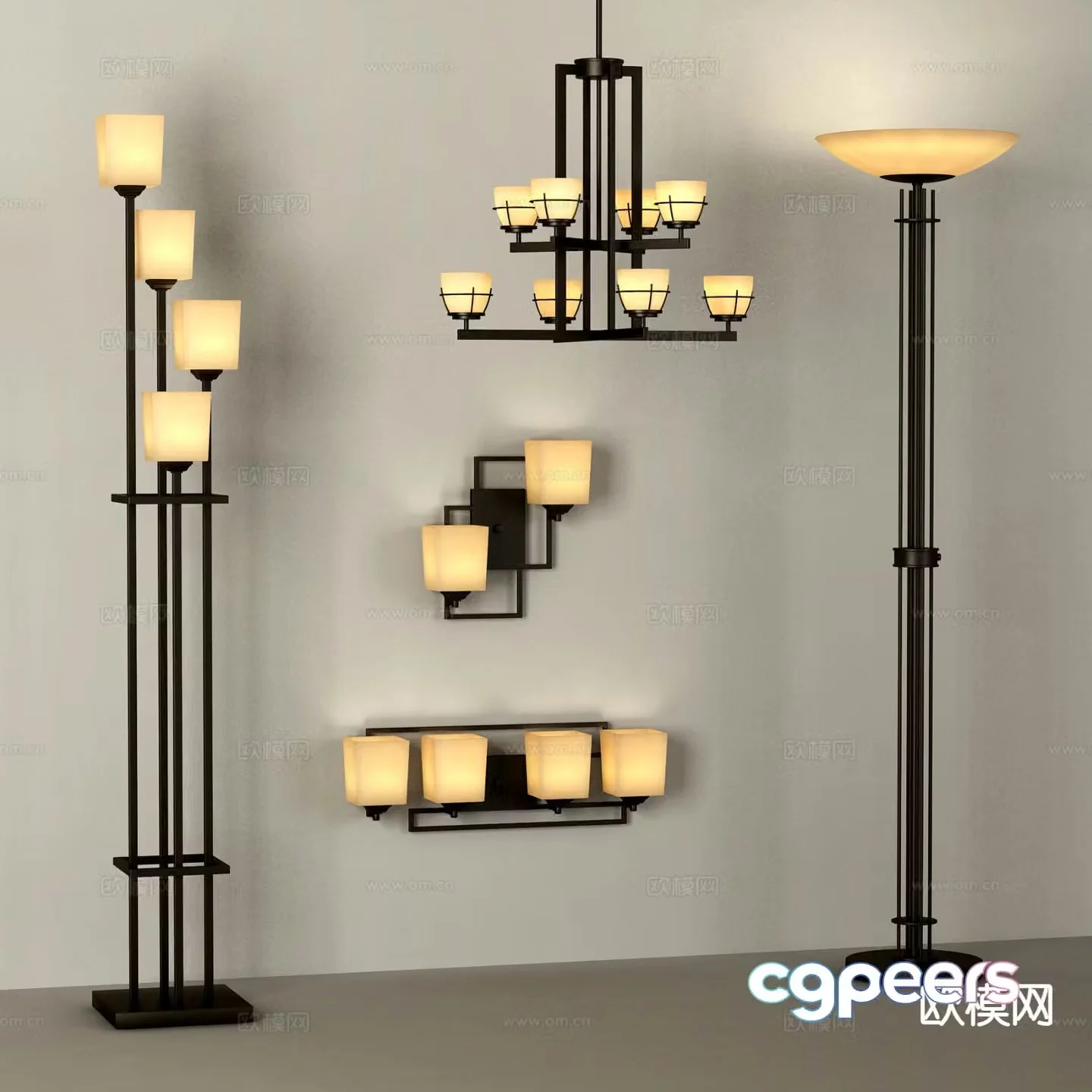New Chinese style chandelier wall lamp floor lamp 3d model
