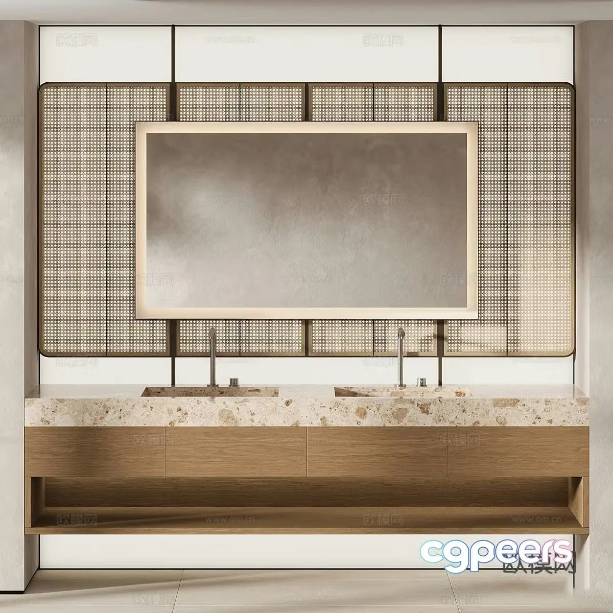 New Chinese style wabi-sabi bathroom cabinet 3D model