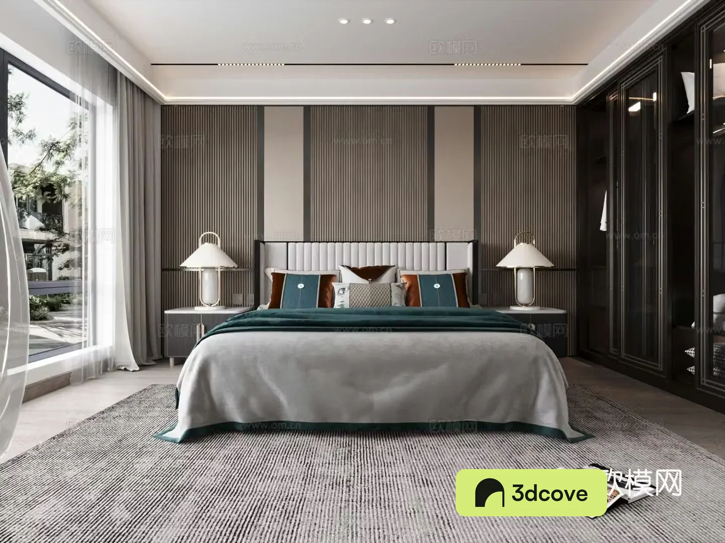 New Chinese style home bedroom master bedroom double bed wardrobe