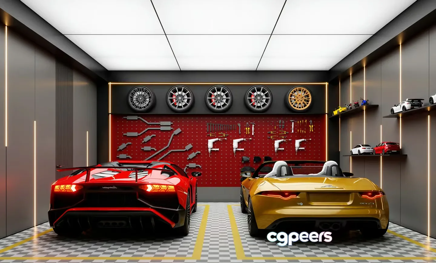 A Garage With Two Sports Cars 3D Model – 21906 – VRAY Render