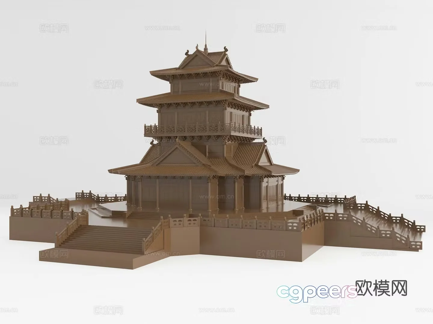 Chinese style architecture Ancient house Ancient building Guanhai Tower Ancient building 3D model