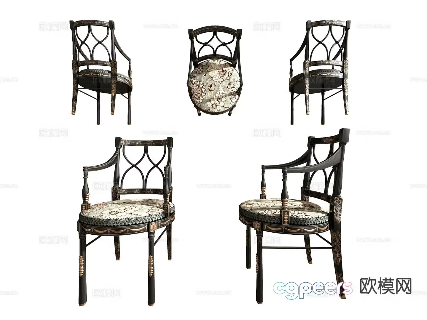 French chair armchair dining chair 3d model