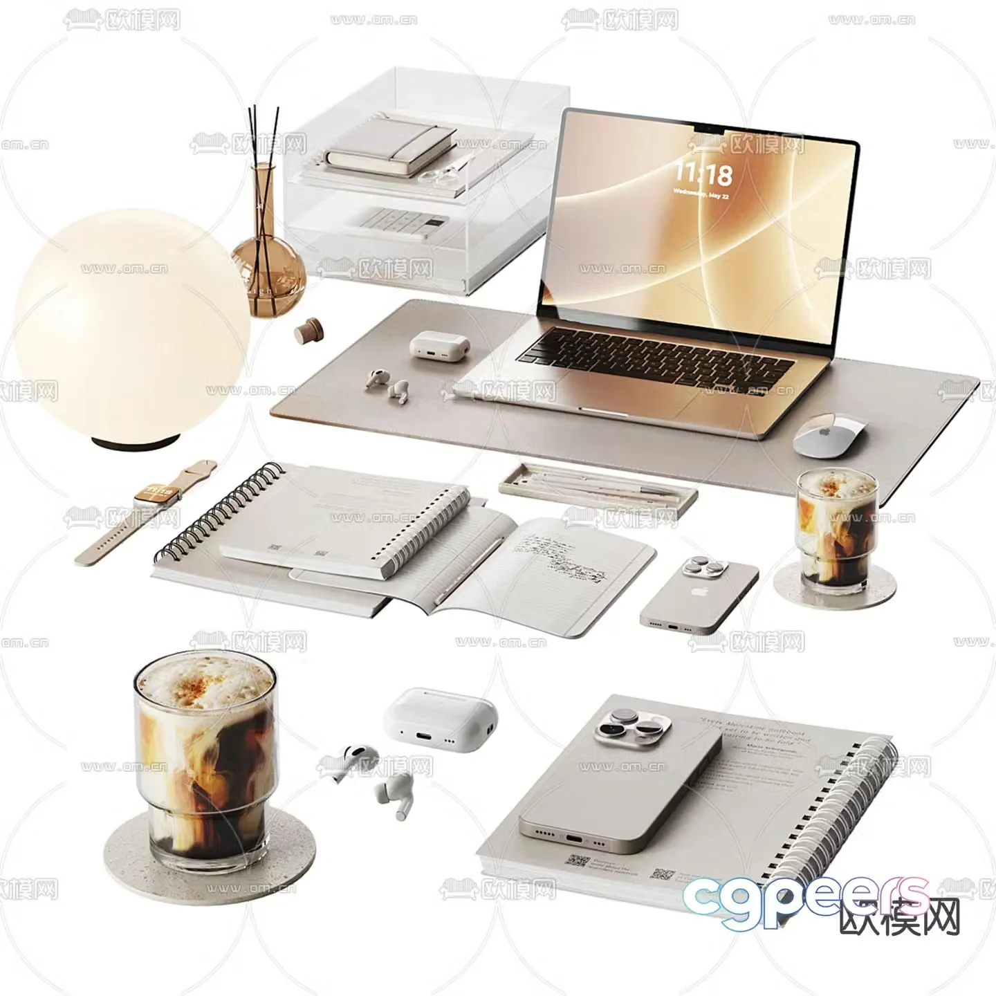 Office Supplies Desktop Decorations Computer Notebook Coffee 3D Model