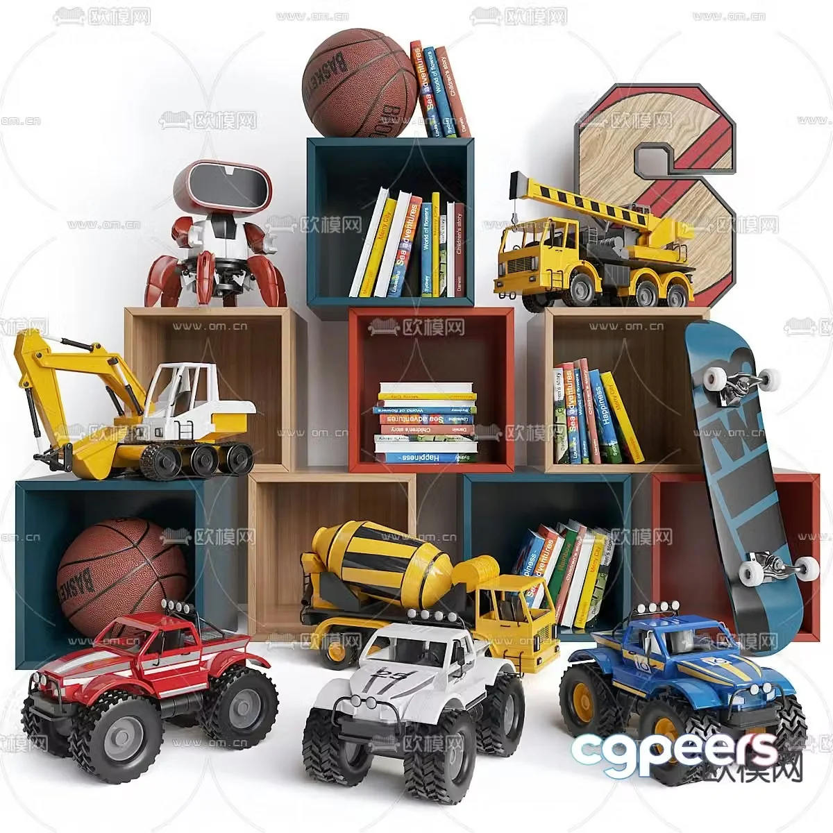 children toys car books 3d model