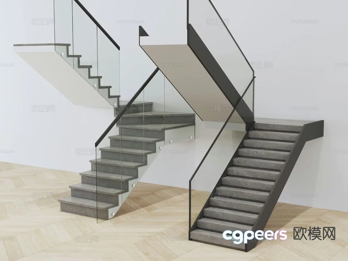 Modern handrail staircase glass handrail staircase 3d model