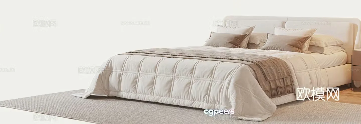 Modern cream style double bed 3d model