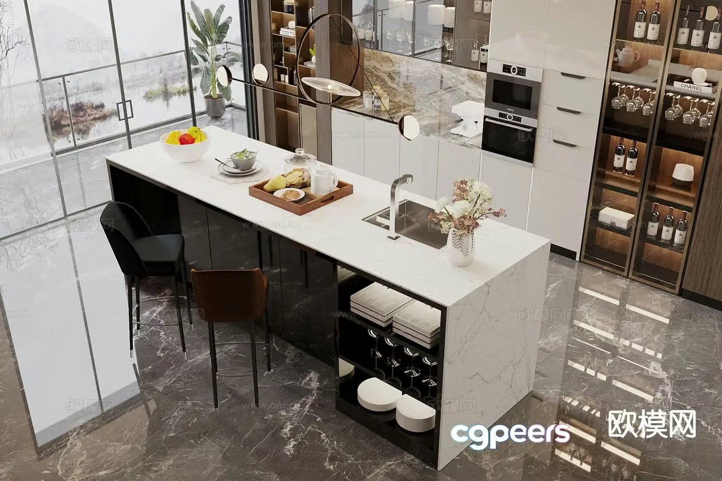 Modern island counter 3D model