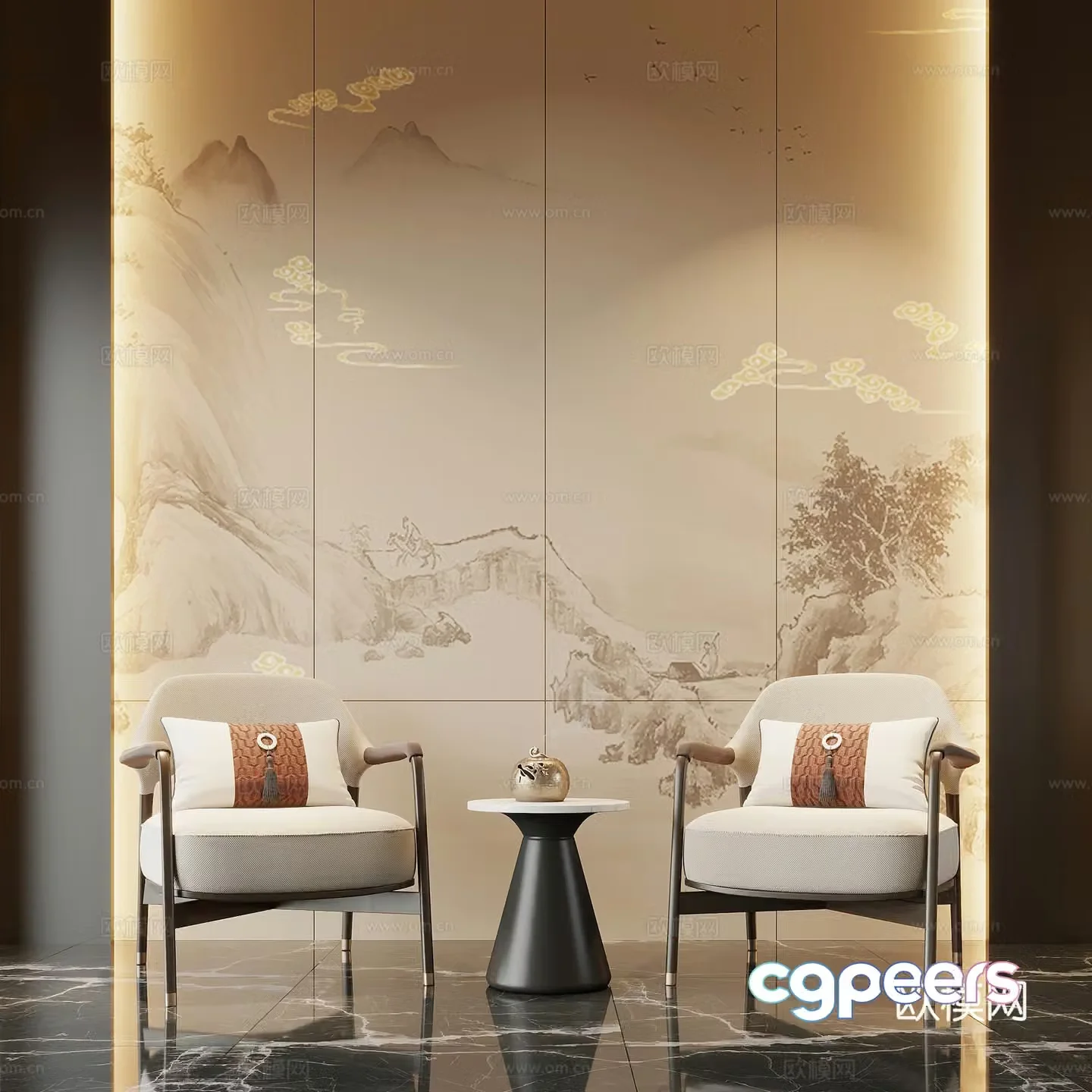 New Chinese casual chair with side 3D model